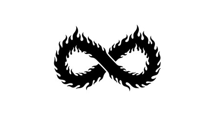 Fiery Infinity Symbol Burning with Flames on White Background.