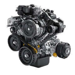 Fototapeta premium Detailed Close-Up of a Modern Internal Combustion Engine on a Black Backdrop