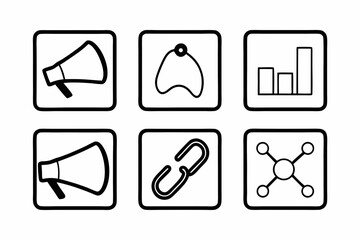 Minimalist Black Line Art Marketing and Analytics Icons Vector Illustration