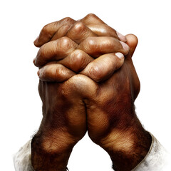 Naklejka premium Close-up of Hands Clasped in Prayer on Black Background, representing faith