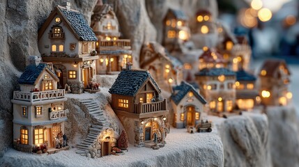 Charming Miniature Village with Warm Lights and Cozy Homes