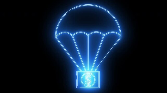 dollar coin supply skydiving icon with neon effect