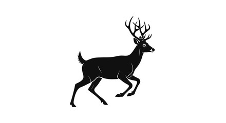 Black Silhouette of a Running Deer with Majestic Antlers.
