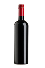 Black wine bottle mockup isolated on a white background with a clipping path red cap