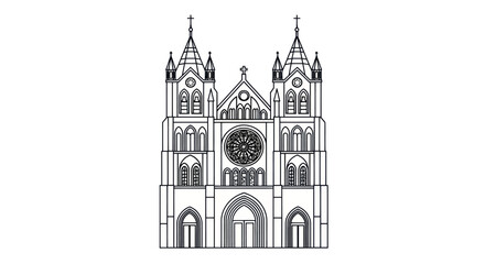 Fototapeta premium Intricate Gothic Cathedral Facade Line Art Illustration.