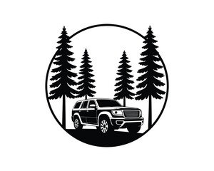 Off-Road Vehicle Surrounded by Trees Illustration