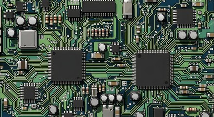 Technology microchip on circuit board, electronic components and advanced processor for AI and innovation