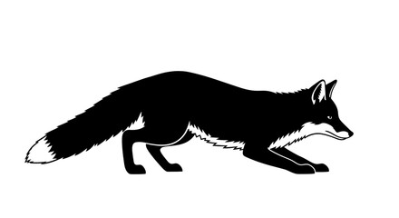 Silhouette of a Black Fox in Hunting Stance.