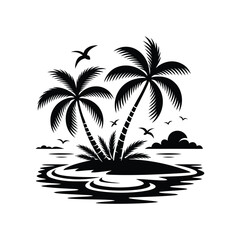 Obraz premium Sunset Paradise Island with Coconut Palm Trees