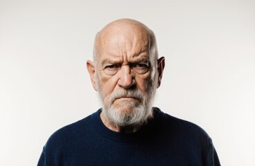 A stern elderly man with a serious expression looking directly at the camera