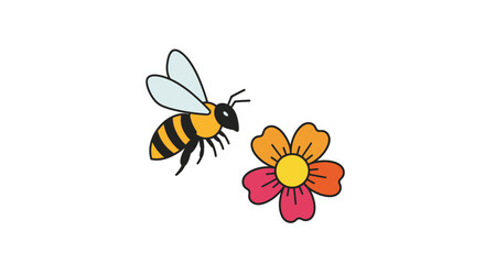 Colorful Cartoon Honeybee and Flower Illustration.