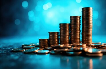 Stacked coins increasing in height representing financial growth and investment success