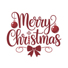 "Merry Christmas Festive Design with Ornaments and Bow"