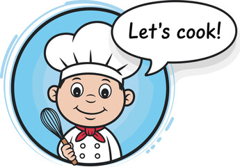 Smiling Cartoon Chef Holding a Whisk with a 