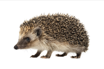Side view of a fullbody cute hedgehog isolated on a white background studio shot photorealistic highresolution photography