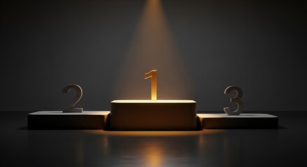 Simple Championship Podium With Numbers One, Two, and Three Representing Triumphant Achievements, Gold podium with numbers one, two, and three representing achievements and success