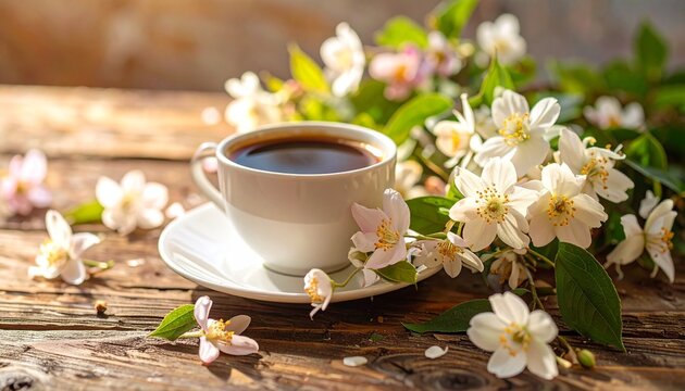 Coffee Cup with Fresh Flowers