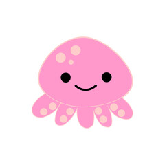 A sweet and charming cartoon illustration of a smiling pink octopus. Perfect for children's books, greeting cards, or any project that needs a cute, playful marine animal character with a happy face.