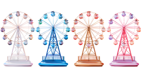 ferris wheel icon set, transparent background, png file. set of ferris wheel icons in different styles.