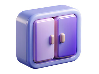 Minimalist purple cabinet with two doors stylish storage solution 3d illustration isolated on transparent background