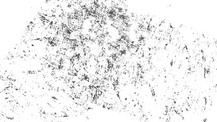 Abstract black particulate explosion on white. Grunge doodle of dust and scratches on old damaged surface. 