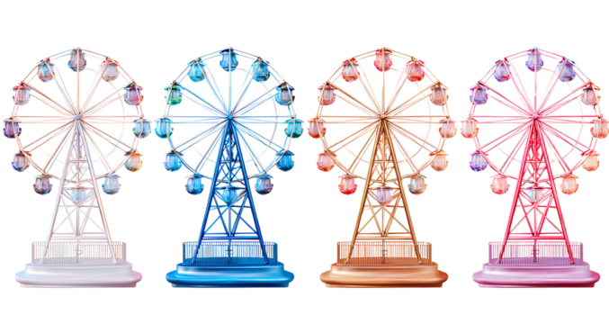 ferris wheel icon set, transparent background, png file. set of ferris wheel icons in different styles.