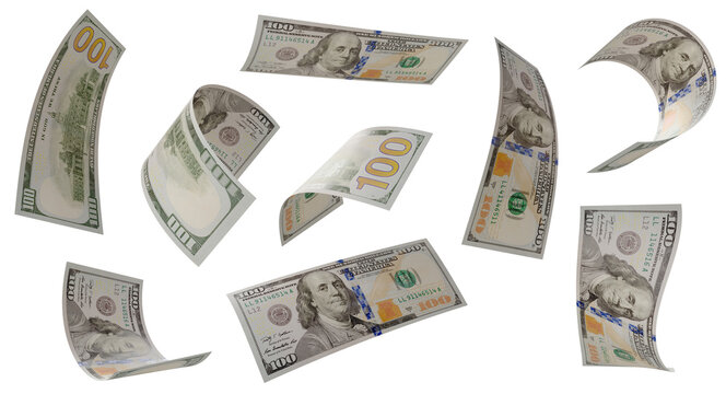 Build Your Own 2 (of 3) - Randomly Falling Collection of U.S. 100 Dollar Bills on a Transparent Background. Transparent PNG.