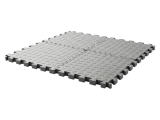 Interlocking gray foam floor tiles for a gym or play area on a transparent background