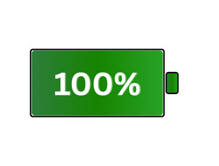 A green 100% charge battery icon, full battery 