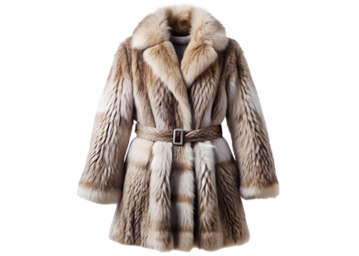 elegant winter fur coat with detailed texture png image on transparent background - Powered by Adobe
