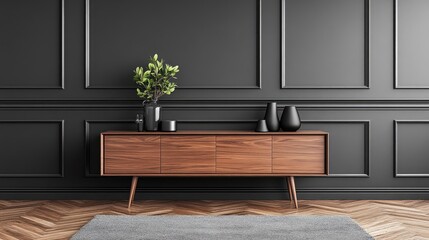 Modern dark wood sideboard in a sophisticated room.