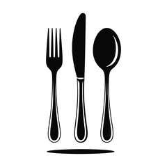     Classic black silhouette of fork knife and spoon isolated on white background