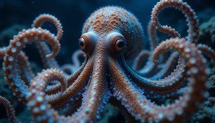 Obraz premium A captivating closeup of an octopus, showcasing its intricate patterns and textures, as it navigates the depths of the ocean with remarkable intelligence
