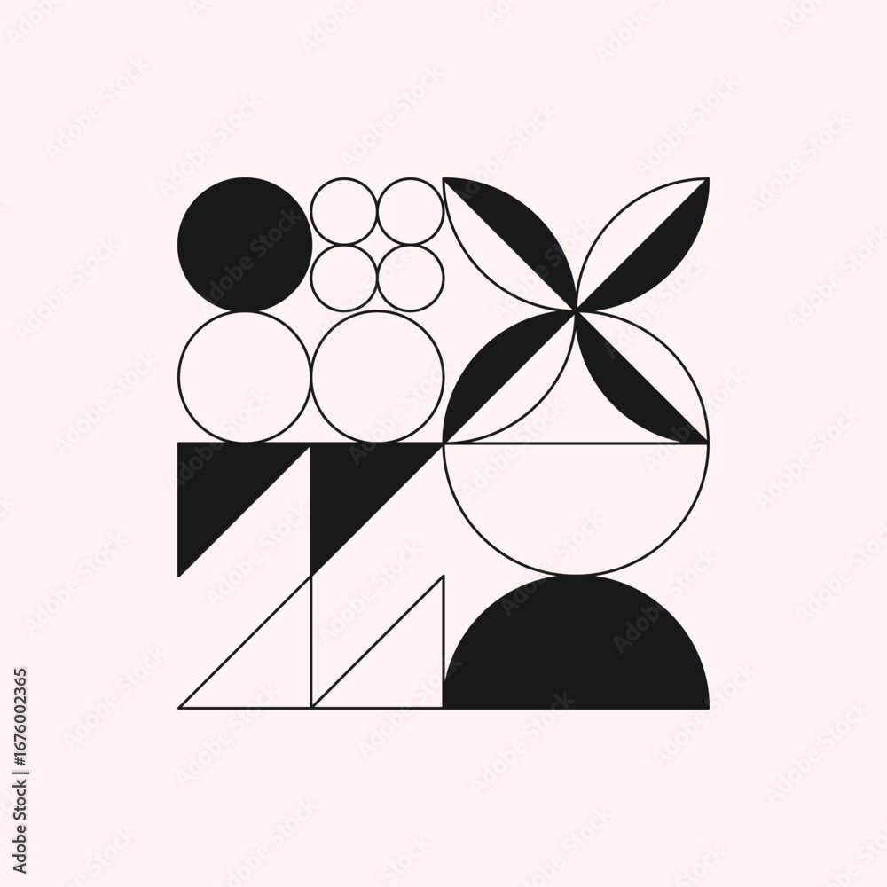 Wall mural abstract geometric composition in brutalist style.trendy modular design with simple shapes and eleme