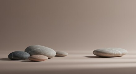 Zen Pebbles on Beige Background