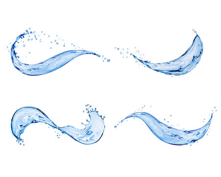 Set of wavy water splashes on a white background