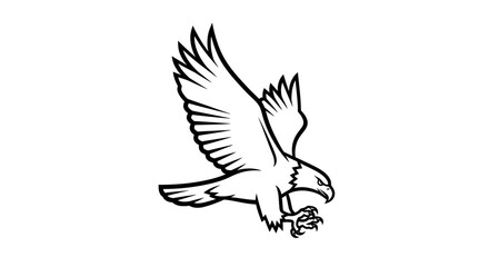Black and White Line Art of a Soaring Bald Eagle.