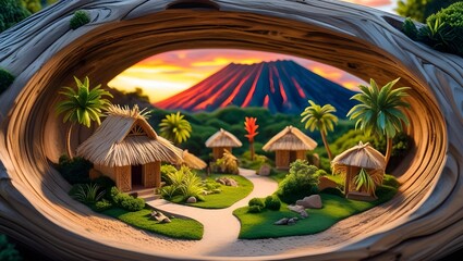 "Tropical Village Diorama in Driftwood Hollow"
