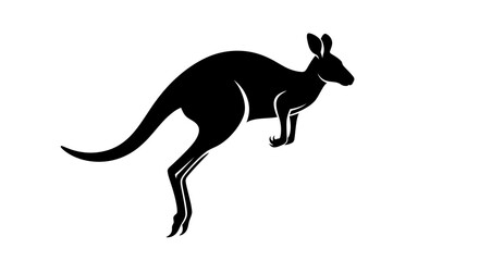 Silhouette of a Jumping Australian Kangaroo Against White Background.