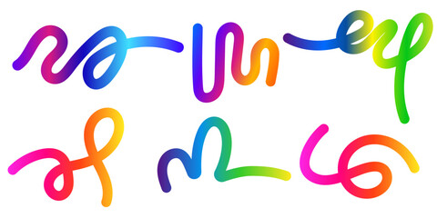 Abstract color gradient shapes set. Vector graphic with wavy lines in rainbow colors. Colorful fluid wave pattern. 