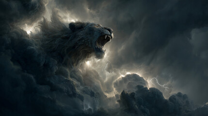 Obraz premium Angry Storm Creature Roaring Through Dark Clouds