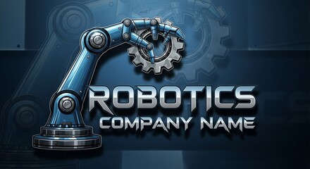 Obraz premium Robotics Company Logo - Robotic Arm and Gear Symbolizing Innovation.