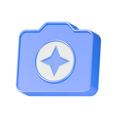 Blue star icon on a button, on a blue camera circular button with a star in the middle