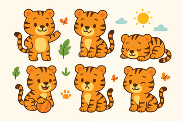 Cute Tiger Cartoon Collection vector
