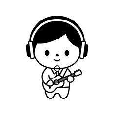 a cartoon boy with headphones playing guitar