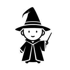 a black and white illustration of a wizard holding a wand