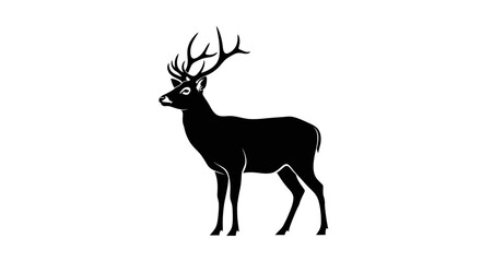 Silhouette of Majestic Stag with Large Antlers, Standing Proudly.
