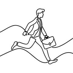 Businessman Running with Briefcase Line Art for Finance Blogs, Corporate Websites, Career Advice Articles, Job Search Guides, and Business Presentations