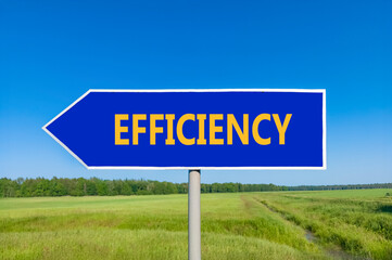 Efficiency symbol. Concept word Efficiency on beautiful blue road sign. Beautiful blue sky green grass and forest peaceful nature background. Business efficiency concept. Copy space.