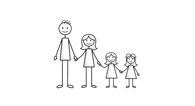 Vector art illustration of a loving mother and her cartoon children with a smile on their faces - Powered by Adobe
